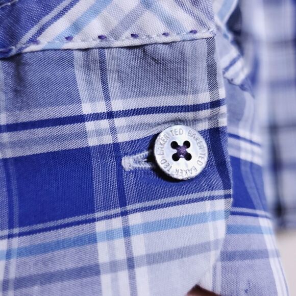 Ted Baker Button Down Top Blue Plaid Size 3 - Picture 10 of 13